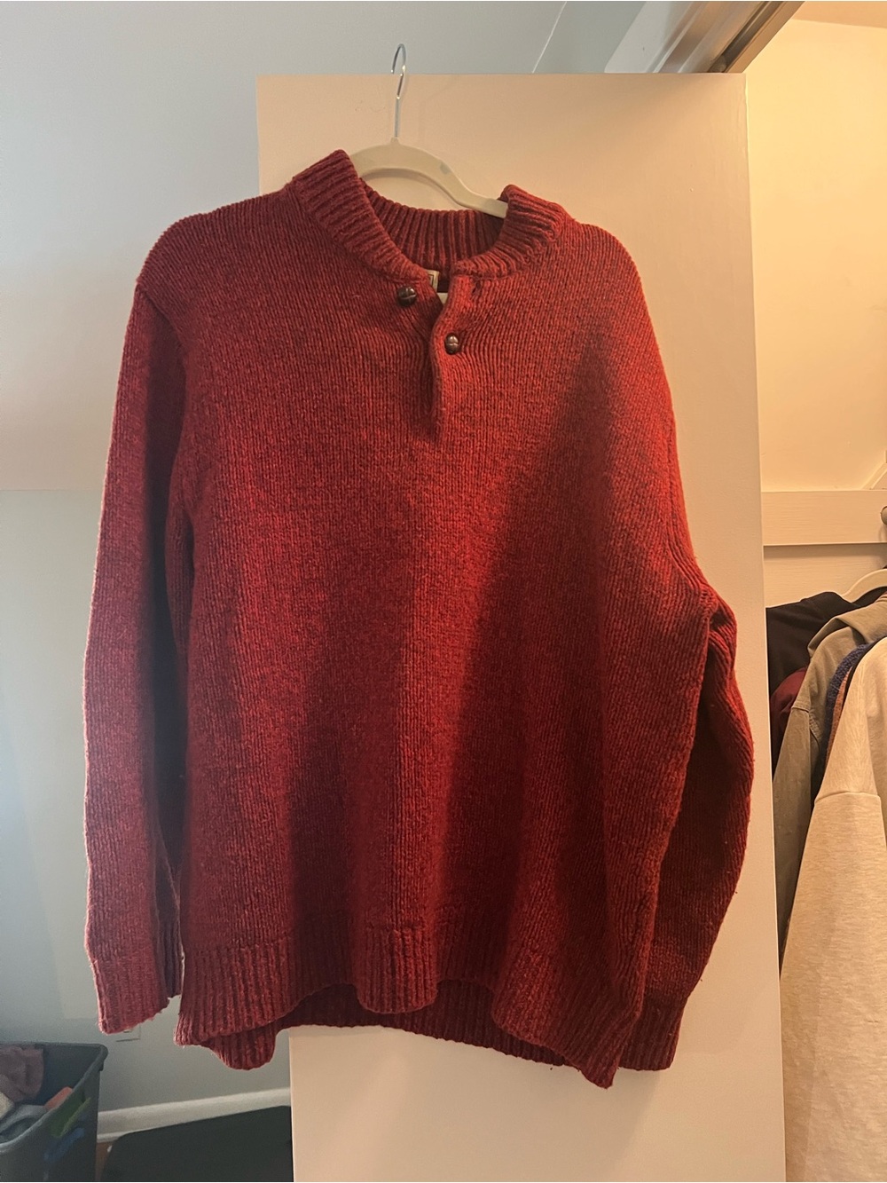 LL bean Men's Red Wool Button-Neck Sweater